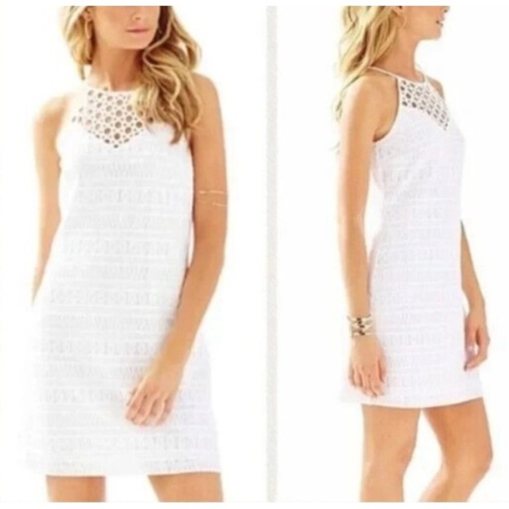 Lilly Pulitzer Larina White Lace Halter Shift Dress Lattice Cutout 20934‎ Size S